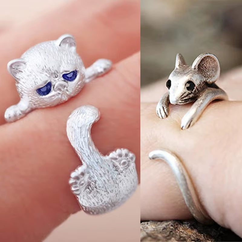 FALVN adjustable cat and mouse animal rings