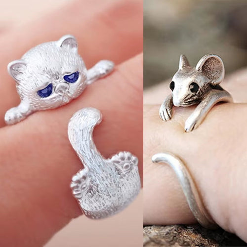 FALVN adjustable cat and mouse animal rings